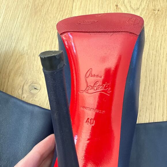 Christian Louboutin Stiletto Boots Sempre Monica Size 40 Navy Blue Red - Picture 6 of 6